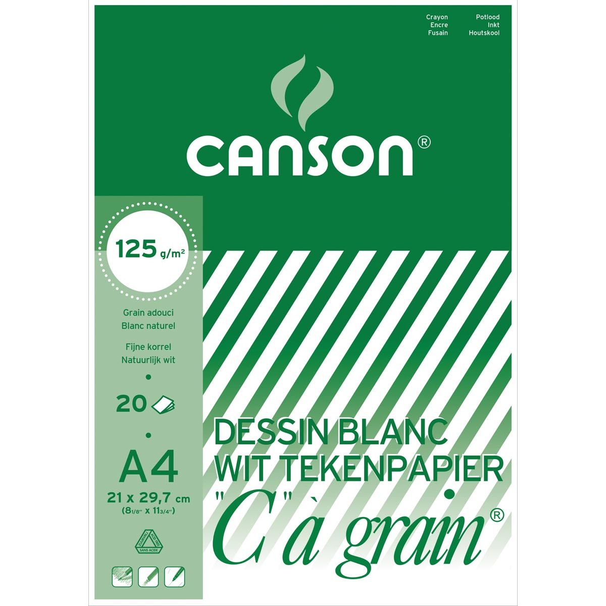 Canson - Blocco da disegno C à grain 125 g/m², ft 21 x 29,7 cm (A4)