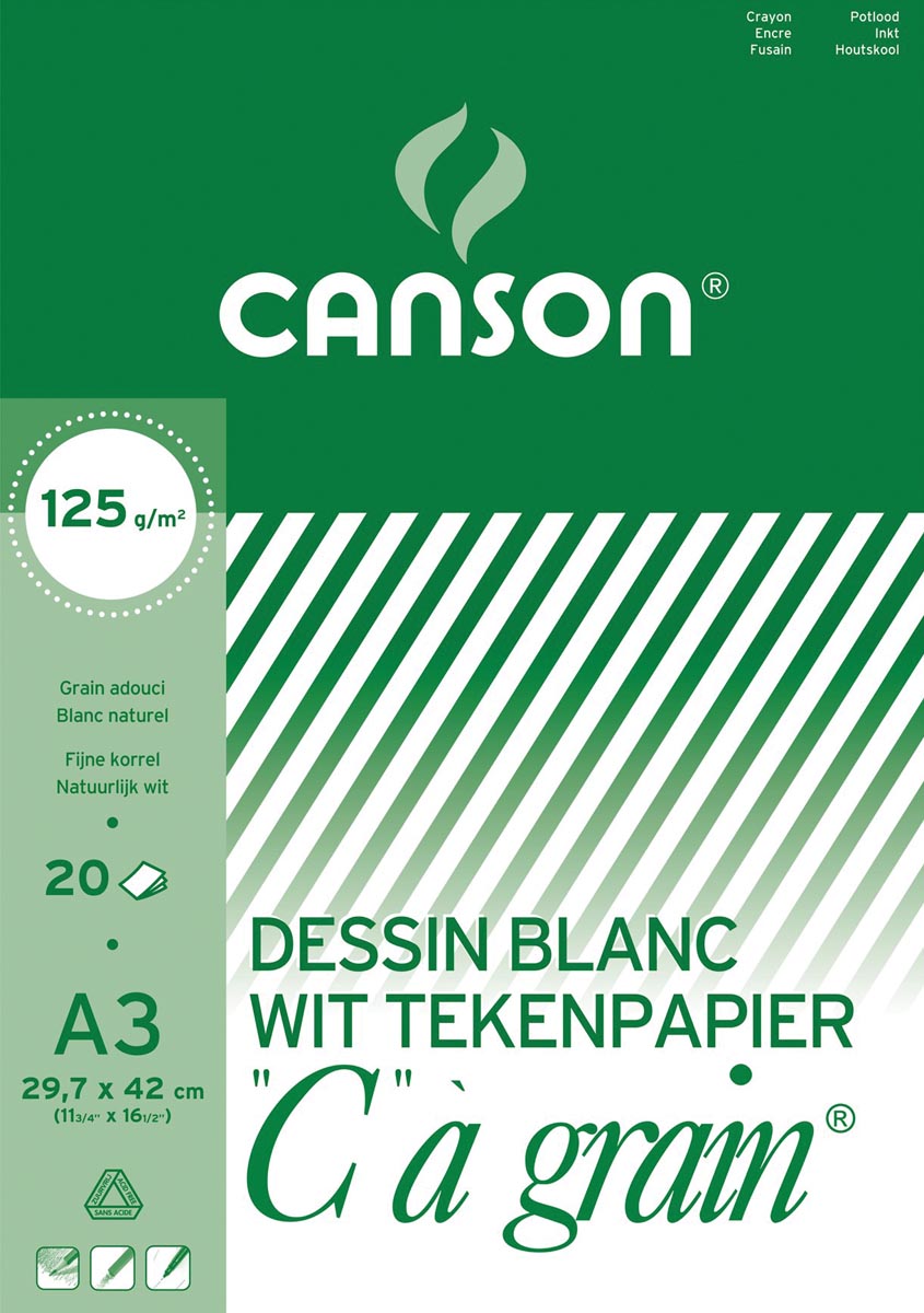 Canson - Blocco da disegno C à grain 125 g/m², ft 29,7 x 42 cm (A3)