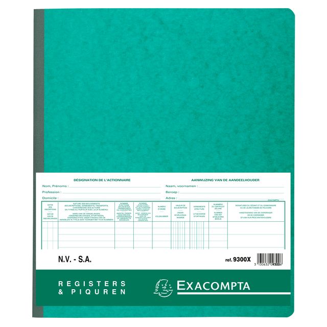 Exacompta - Registro Piqure accionista NV/SA 250x320mm 80 hojas verde