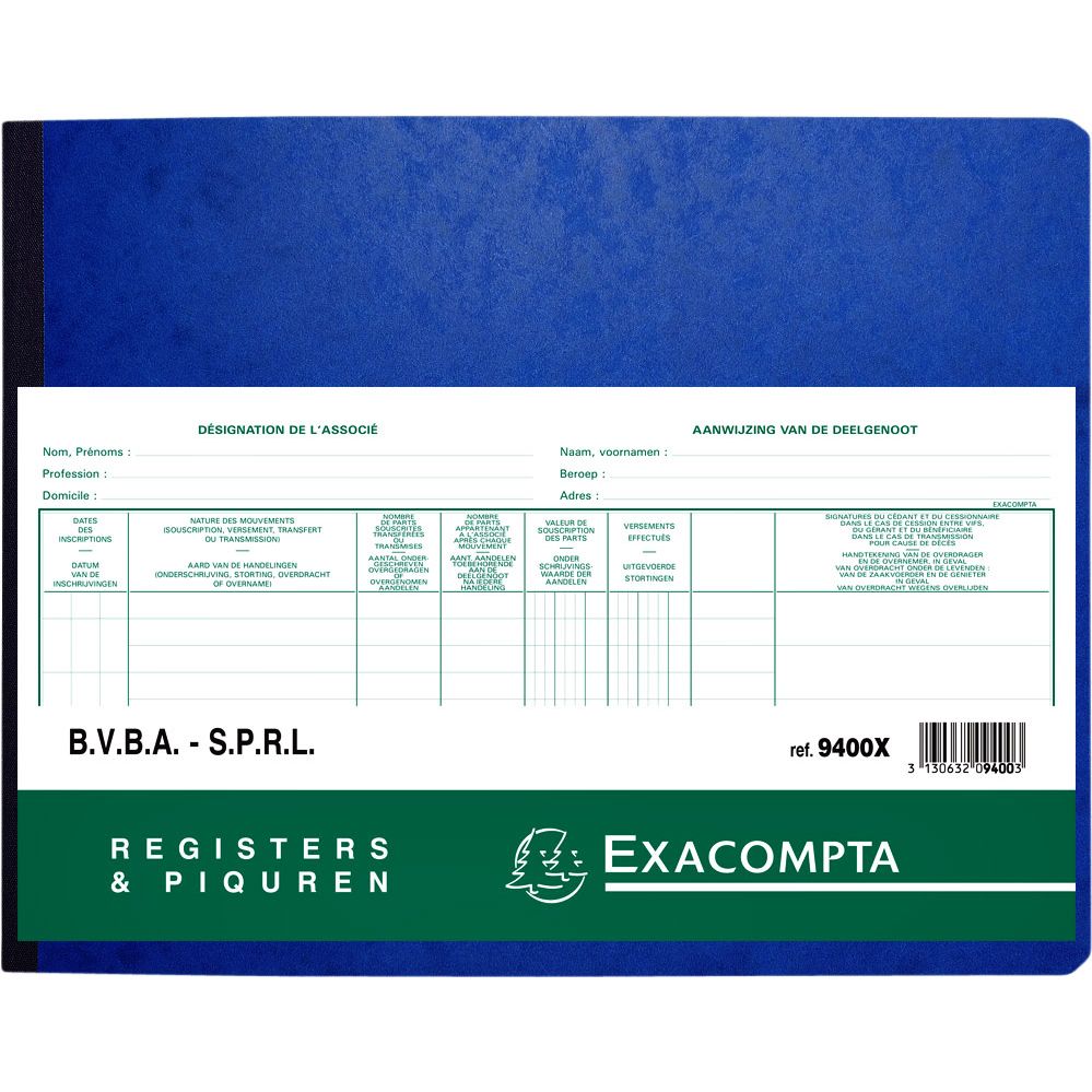 Exacompta - Register piqure aandeelhouder bvba/sprl 80vel | 5 stuks