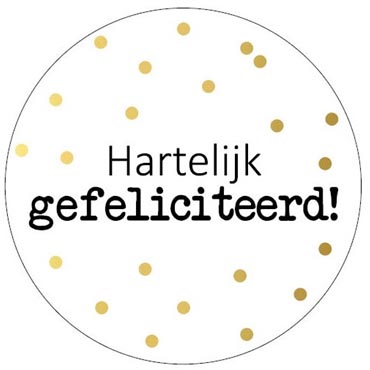 Klika - KP etiket Hartelijk gefeliciteerd + stippen, diameter 40 mm, rol van 250 stuks