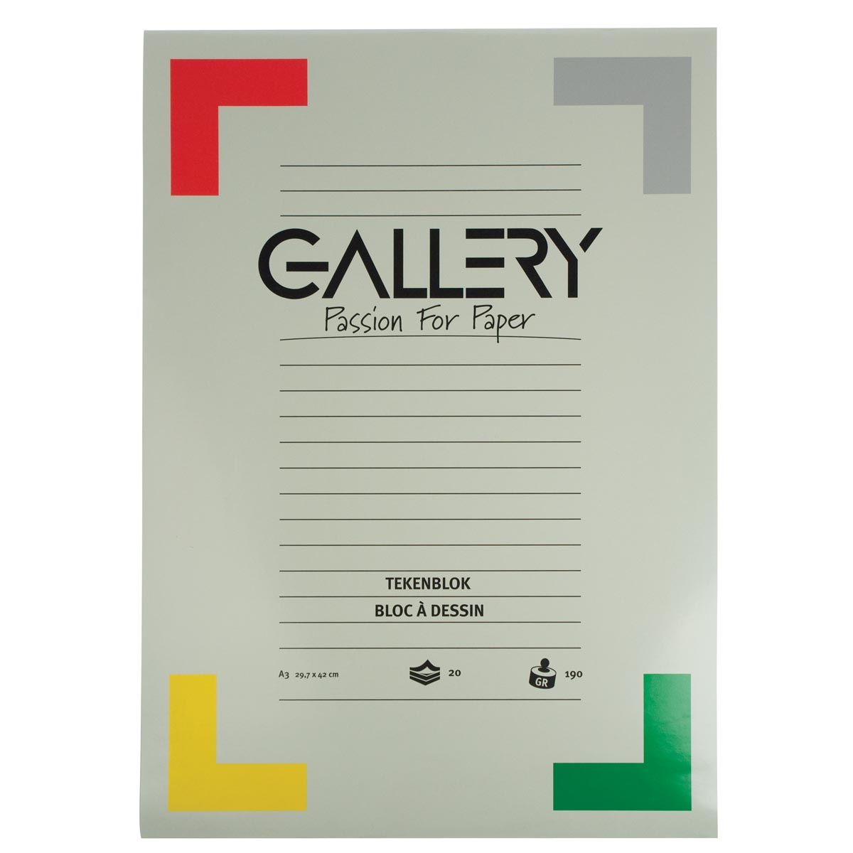 Galerie – Zeichenpapier, 190 g, ft 29,7 x 42 cm, A3, extra schweres holzfreies Papier, Block mit 20 Blatt