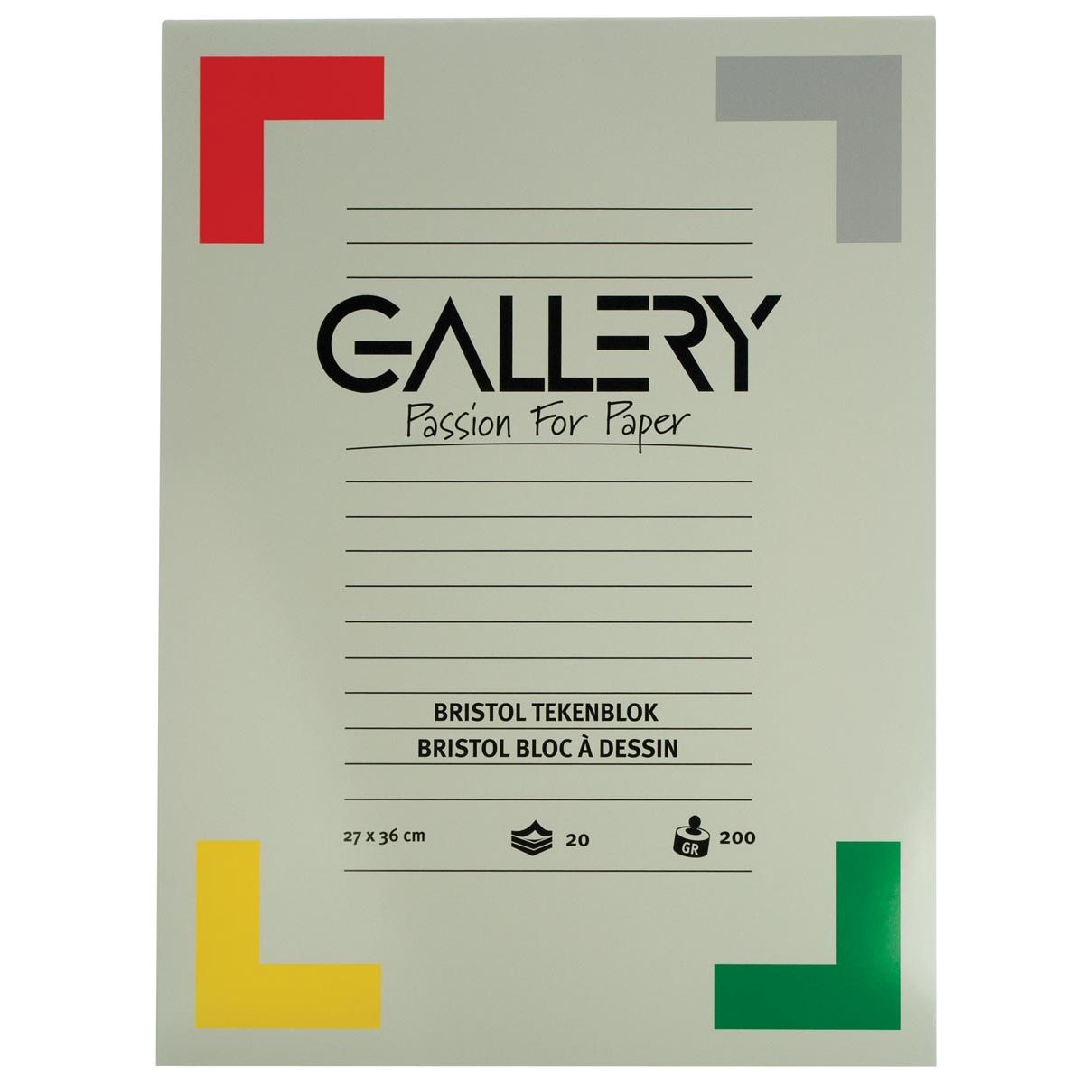 Gallery - Bristol tekenpapier, 200 g, ft 27 x 36 cm, blok van 20 vel