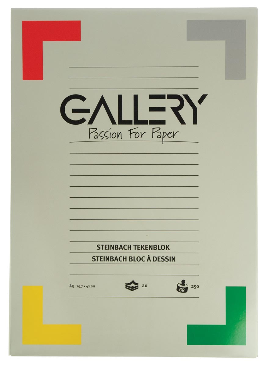 Galerie - Steinbach-Zeichenpapier, 250 g, ft 29,7 x 42 cm, A3, gekörnt, Block mit 20 Blatt