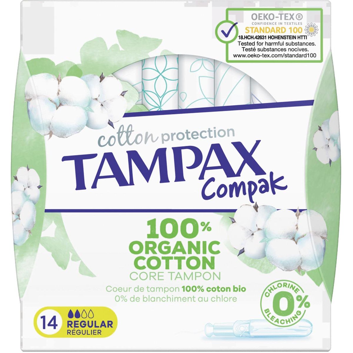 Tampax - Assorbenti regolari in cotone, confezione da 14