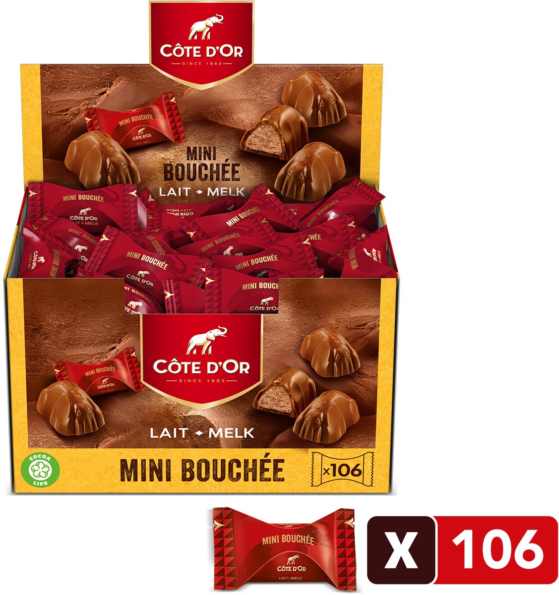 Côte d'Or - chocolade mini Bouchée, melkchocolade met praliné, doos van 106 stuks