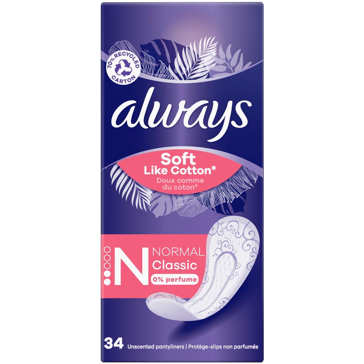 Always - Soft Like Cotton panty liner Normal Classic, pack of 34 pieces