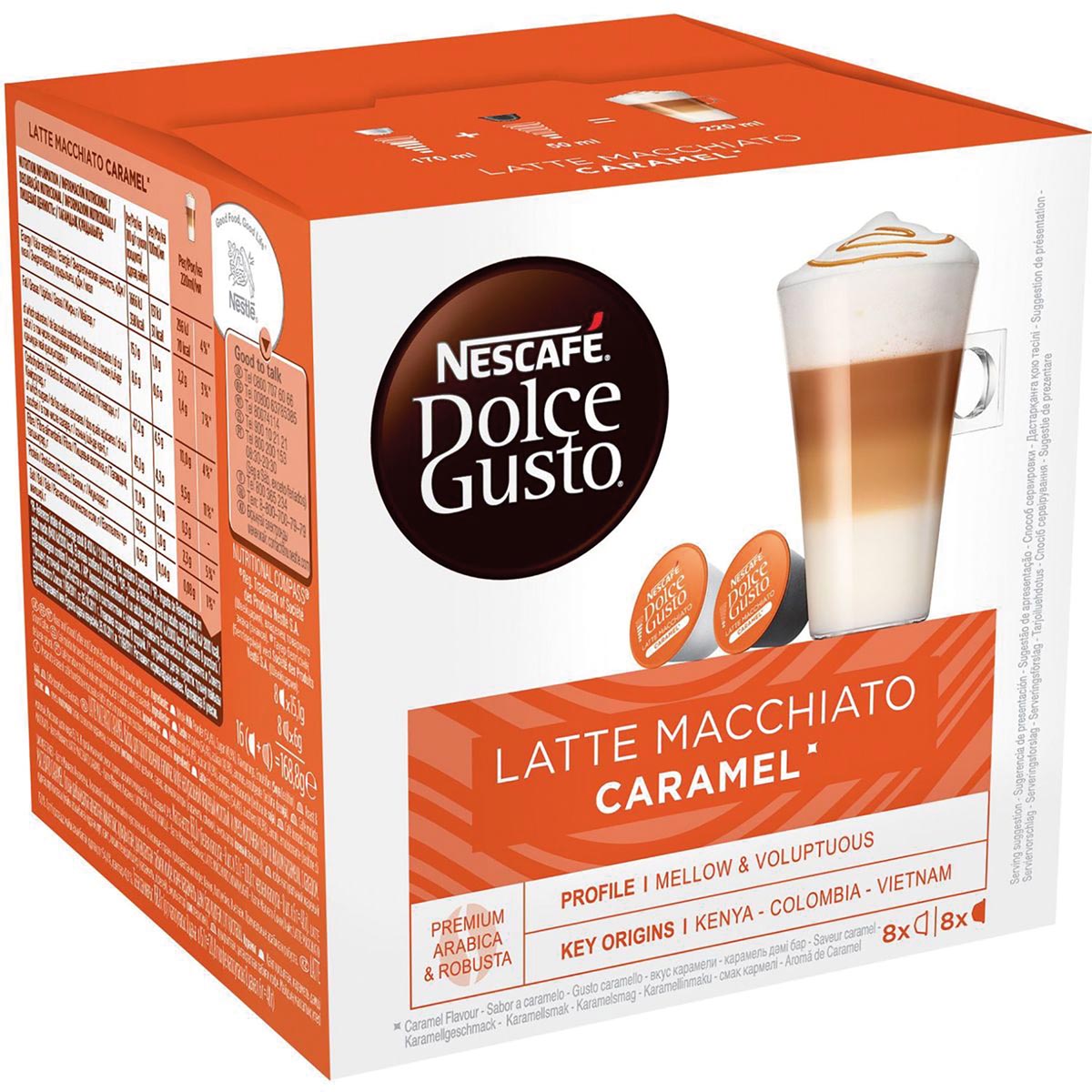 Nescafé - coffee capsules, Latte Macchiato Caramel, pack of 16 pieces
