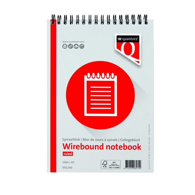 Quantore - Spiral pad A5 line spiral 100 sheets 70gr