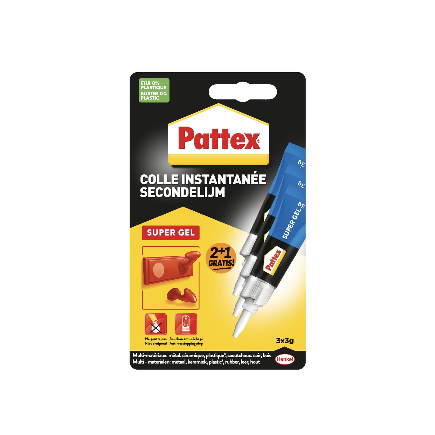 Pattex - Secondelijm super gel 3gr blister 2+1 | 12 stuks