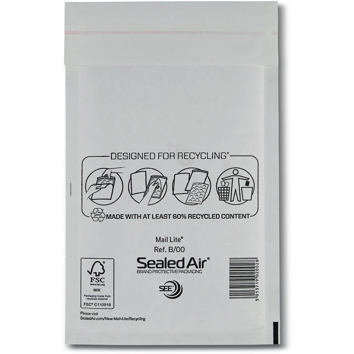 Mail Lite - luchtkussenenveloppen, wit, B/00, 120 x 210 mm, doos van 200 stuks