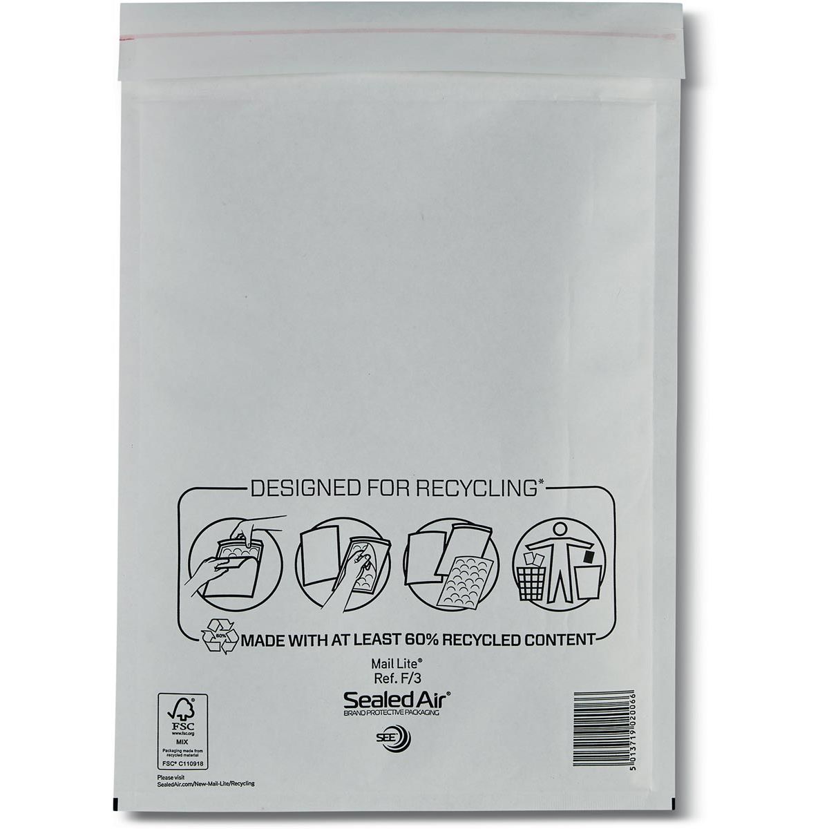 Mail Lite - luchtkussenenveloppen, wit, F/3, 220 x 330 mm, doos van 100 stuks