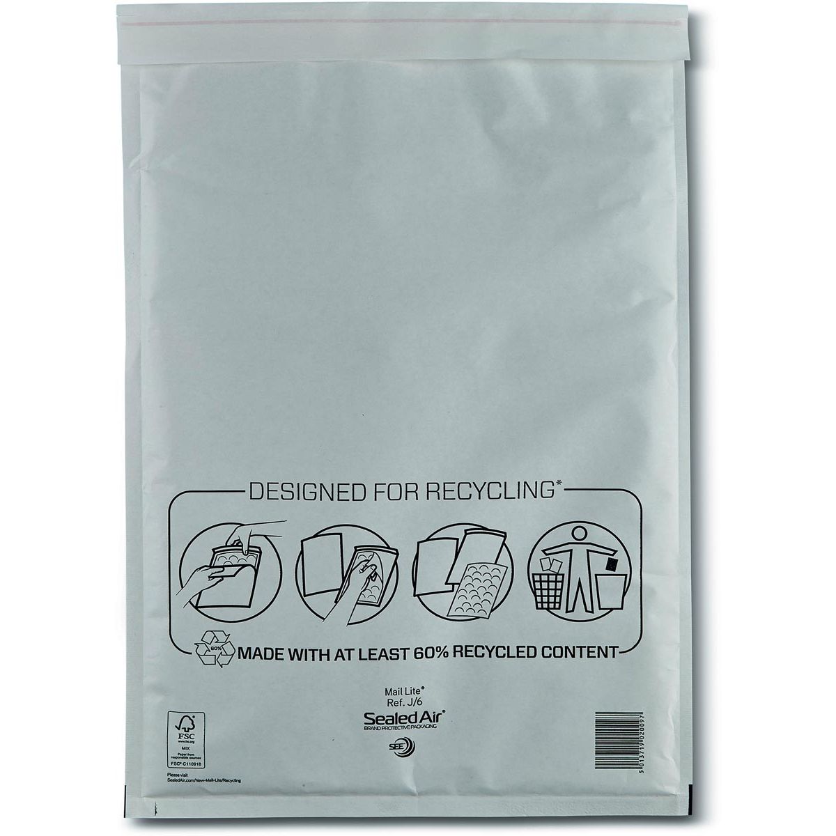 Mail Lite - luchtkussenenveloppen, wit, J/6, 300 x 440 mm, doos van 100 stuks