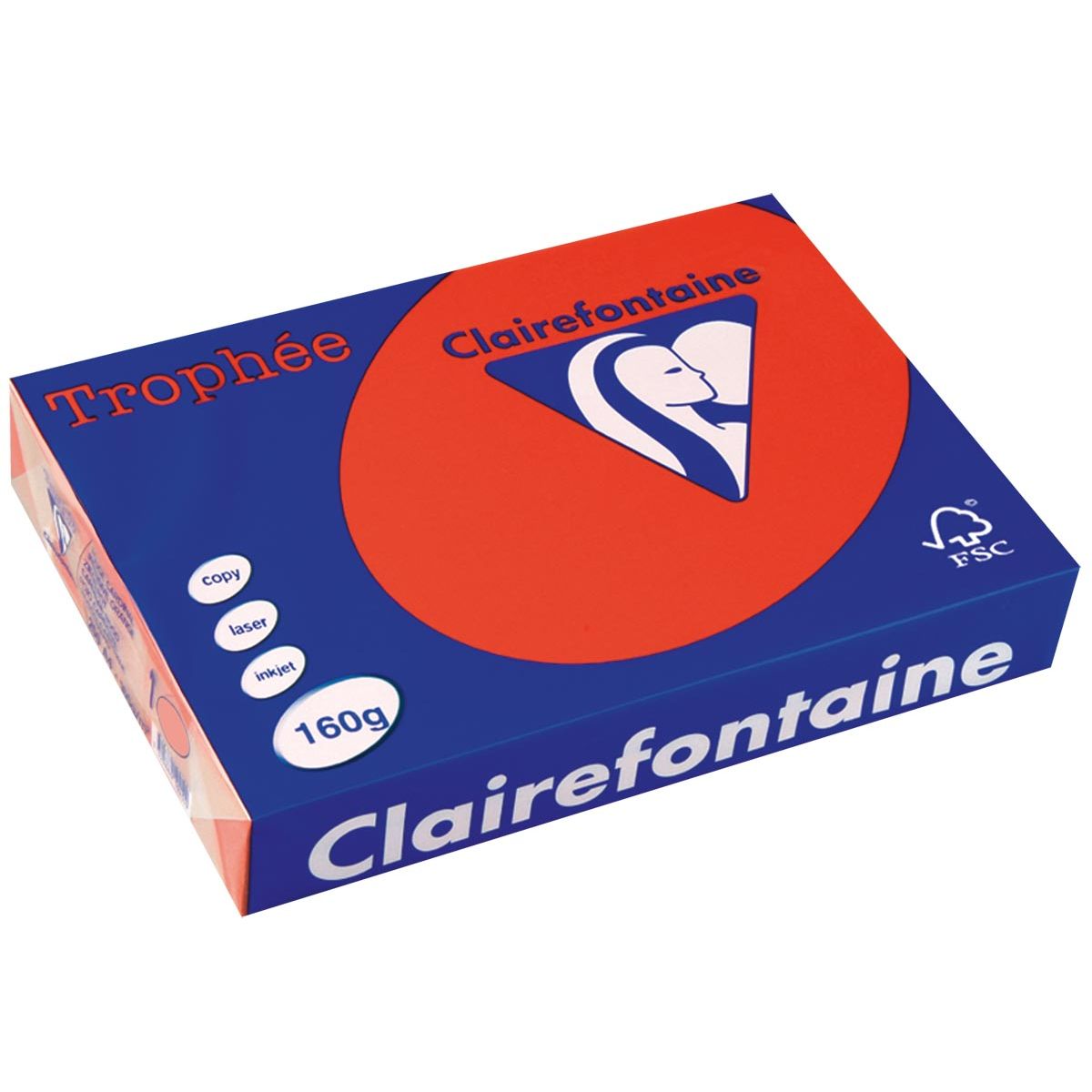 Clairefontaine - Trophée Intens, gekleurd papier, A4, 160 g, 250 vel, koraalrood