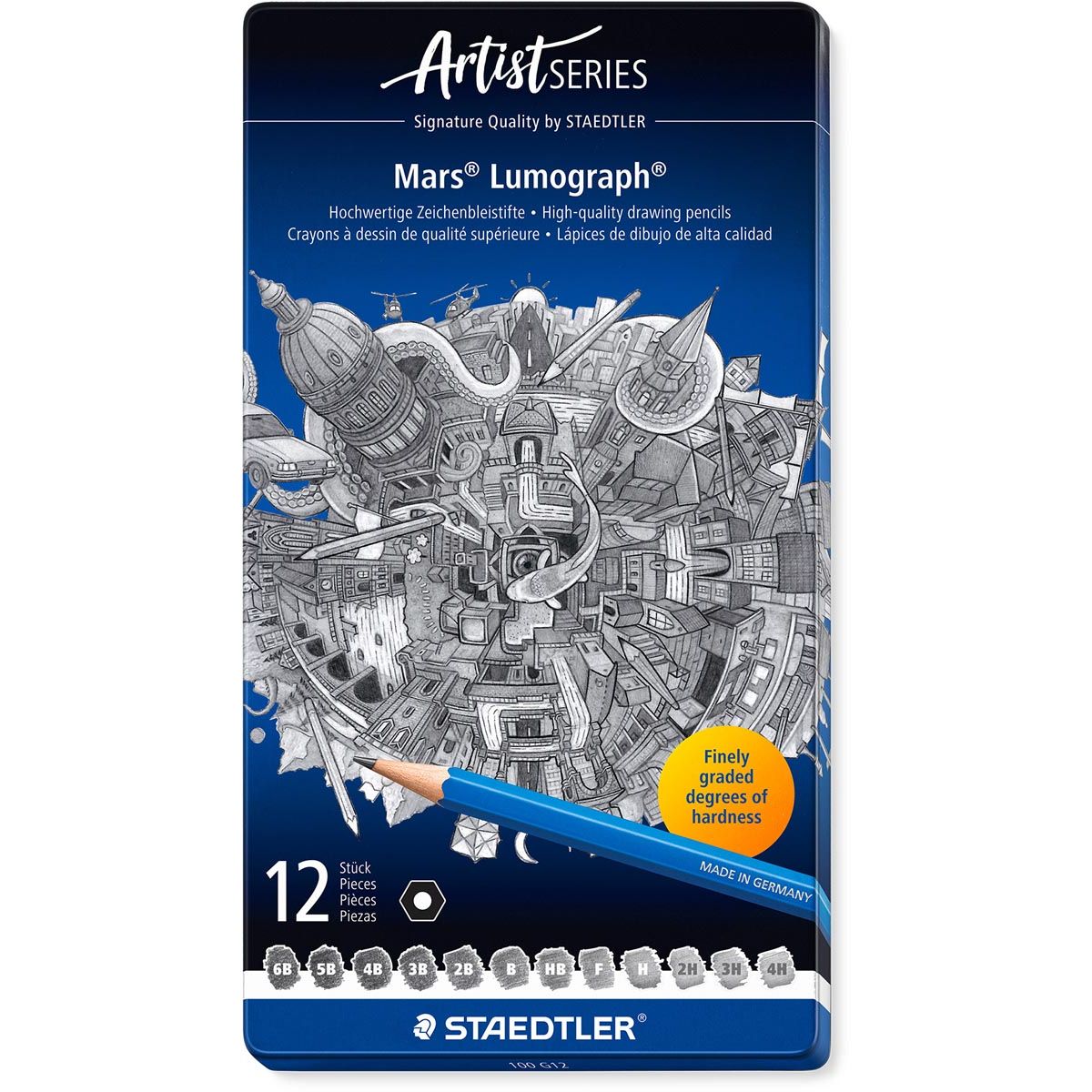 Staedtler - Potlood Lumograph 12 stuks: 6B-5B-4B-3B-2B-B-HB-F-H-2H-3H-4H