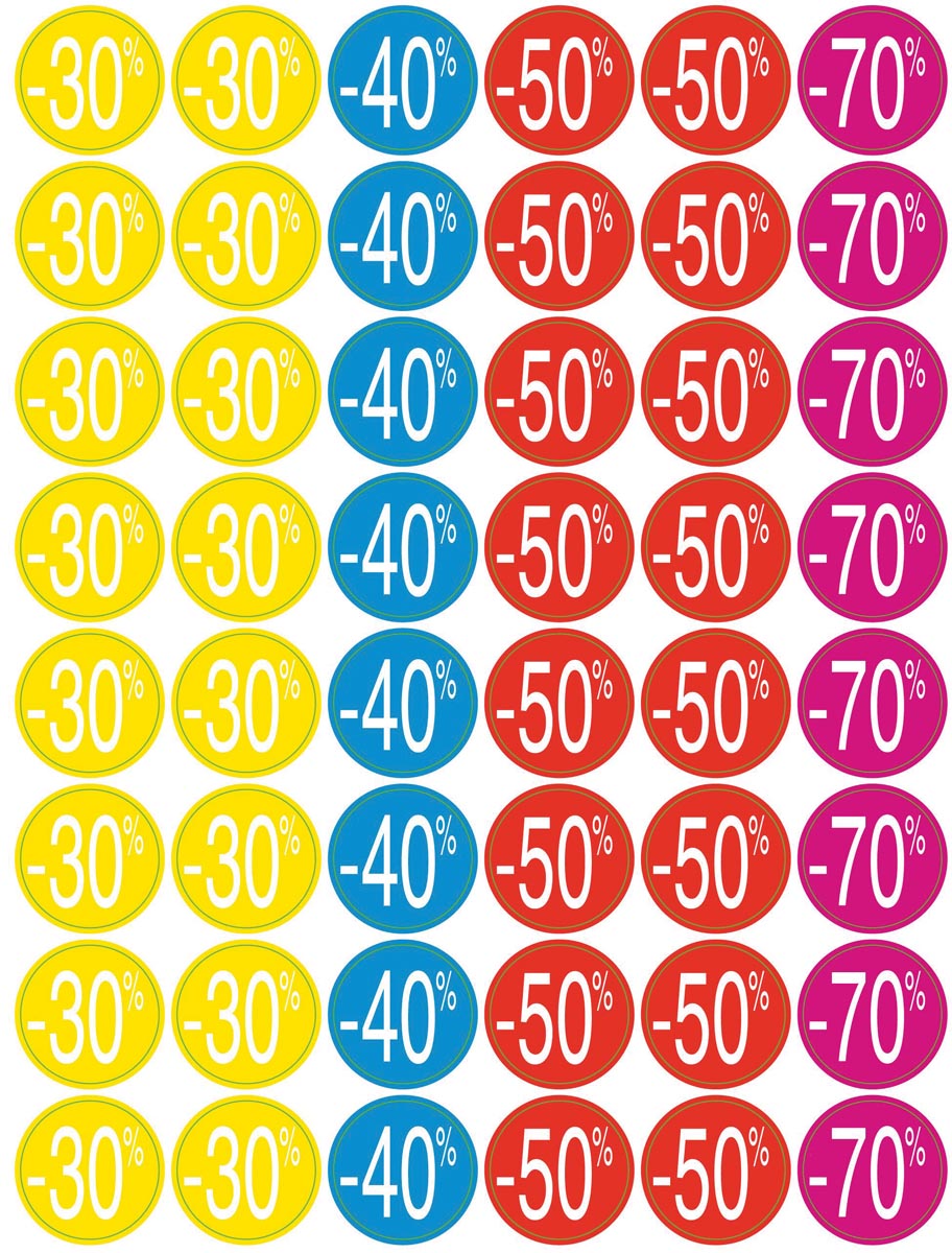 Apli - Agipa kortinglabel van -30% tot -70%, geassorteerde kleuren