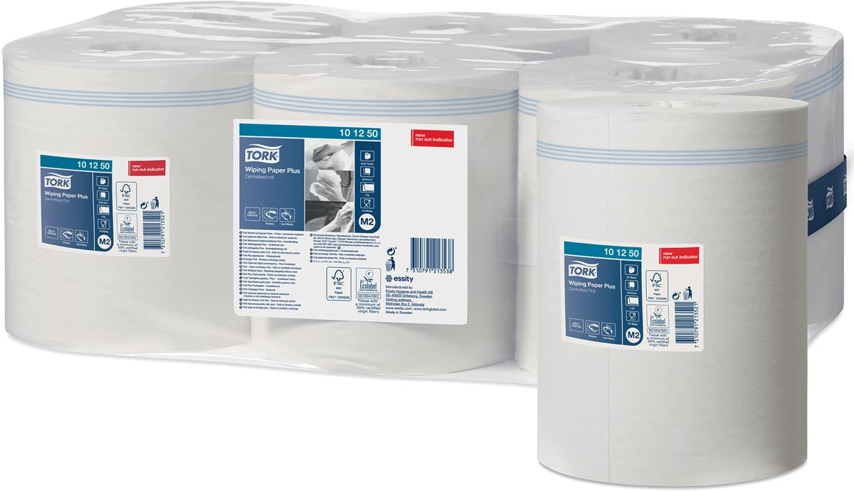 Tork - Advanced Wiping Plus poetspapier, centerfeed, 2-laags, systeem M2, wit, pak van 6 rollen