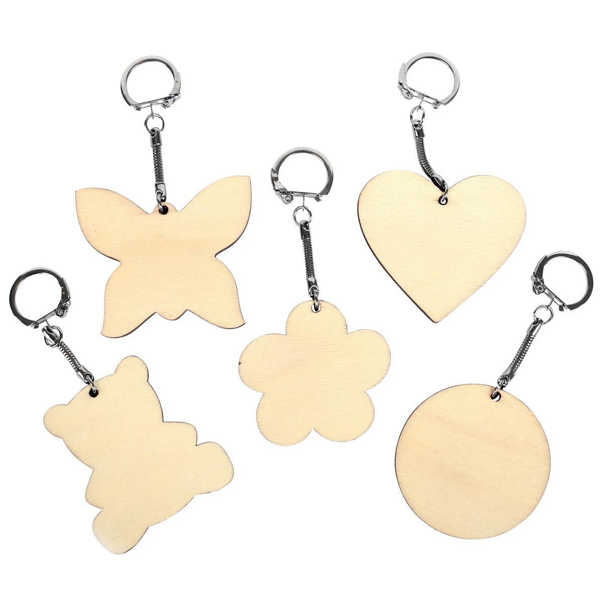 Graine Créative - Keychain wood, assortment of shapes, diameter 55 mm, bag of 10 pieces