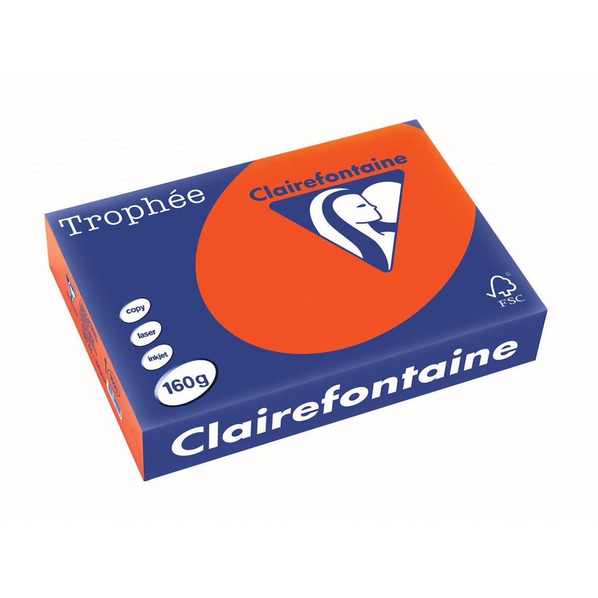 Clairefontaine - Trophée Intens, papel de color, A4, 160 g, 250 hojas, rojo cardenal