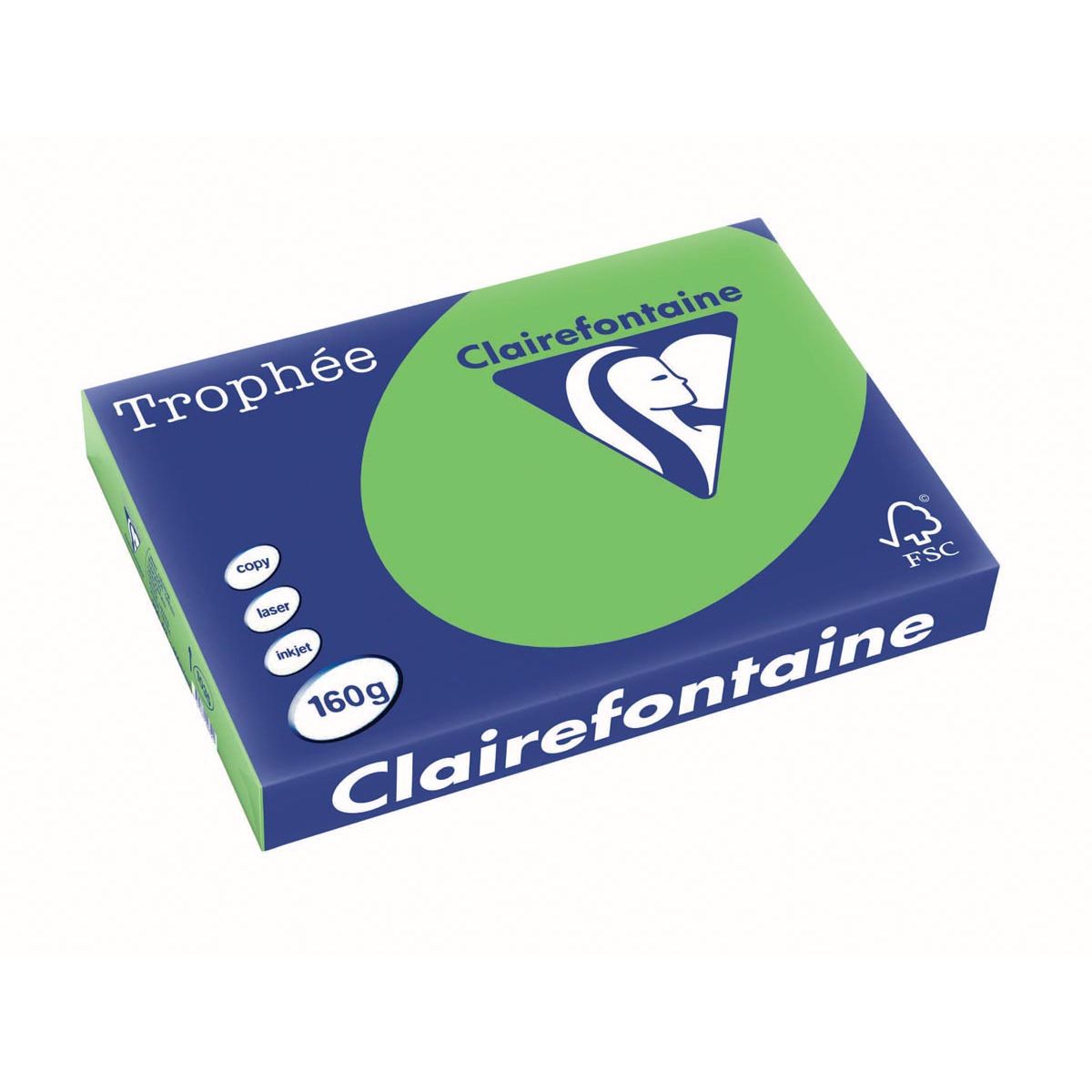 Clairefontaine - Trophée Intens, papel de color, A3, 160 g, 250 hojas, verde hierba