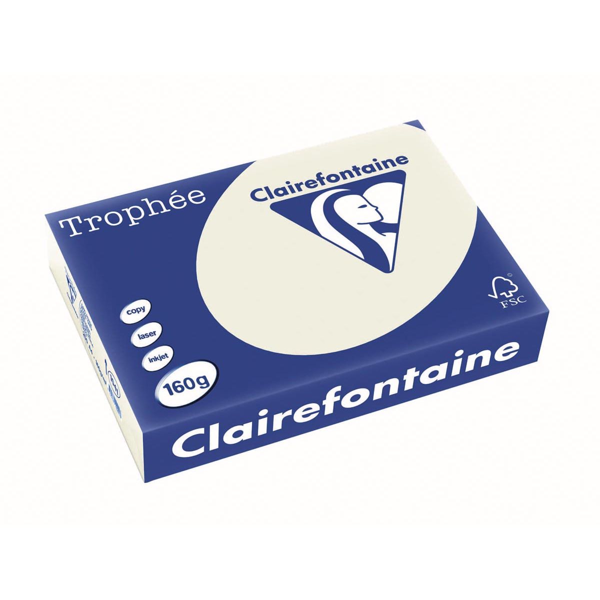 Clairefontaine - Trophée tel, farbiges Papier, A4, 160 g, 250 Blatt, perlgrau