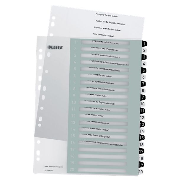 Leitz - Indice stampabile WOW, 20 schede, bianco e nero