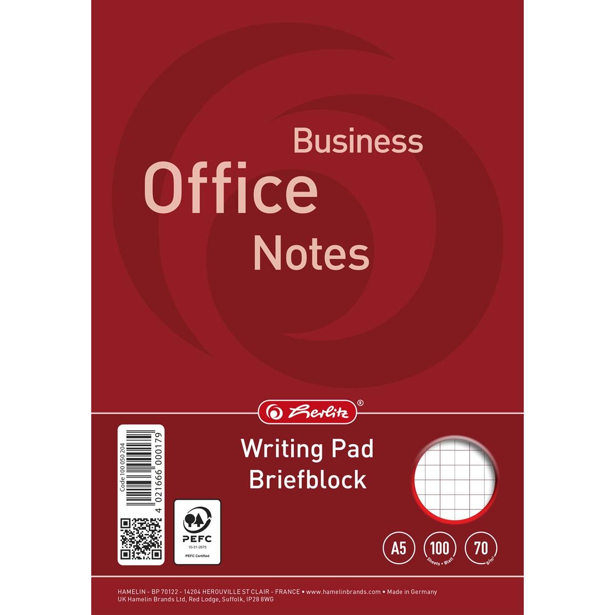Herlitz - schrijfblok, ft A5, 70 g/m², 100 vel, geruit 5 mm