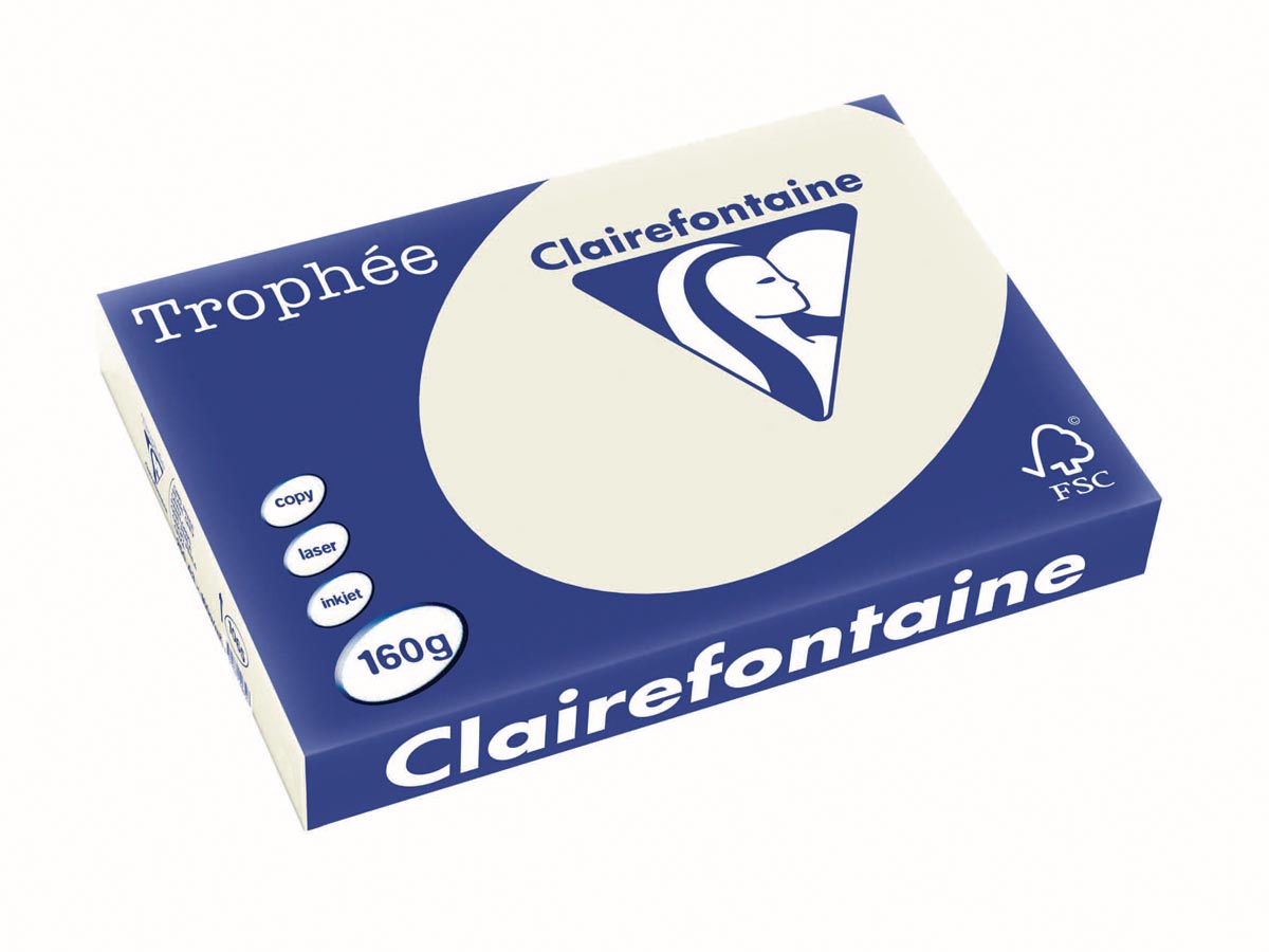 Clairefontaine - Trophée tel, farbiges Papier, A3, 160 g, 250 Blatt, perlgrau