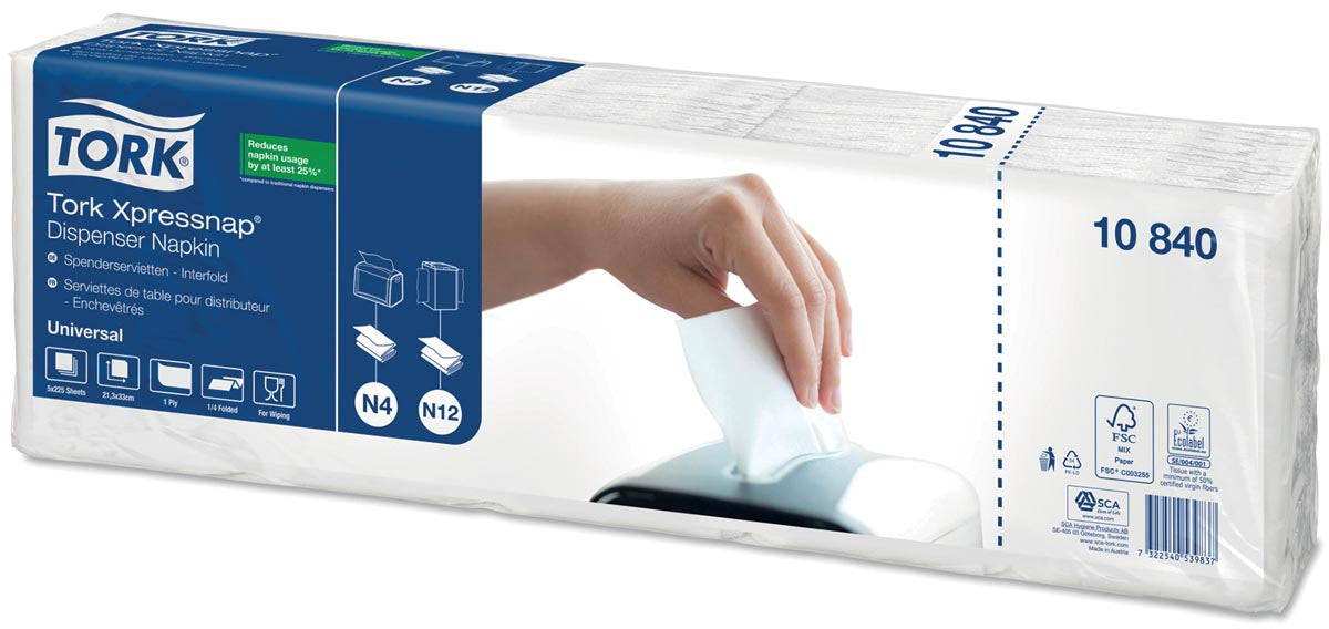 Tork - servetten snap voor dispenser, 1-laags, 1125 per bundel