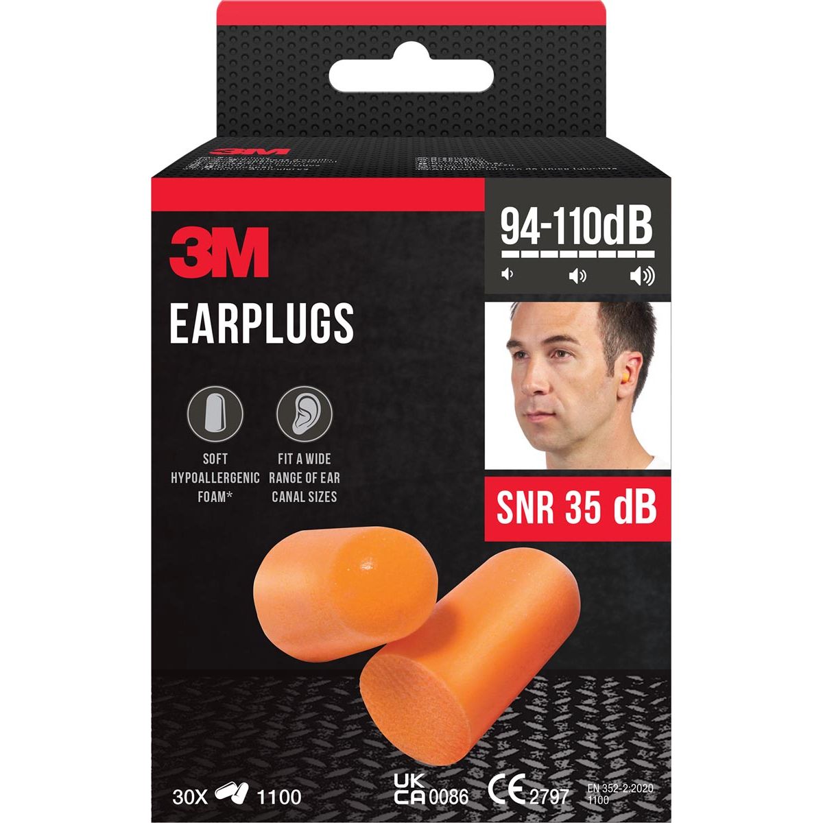 3M - bouchons d'oreilles 1100, réduction du bruit jusqu'à 35 dB, blister de 30 pièces