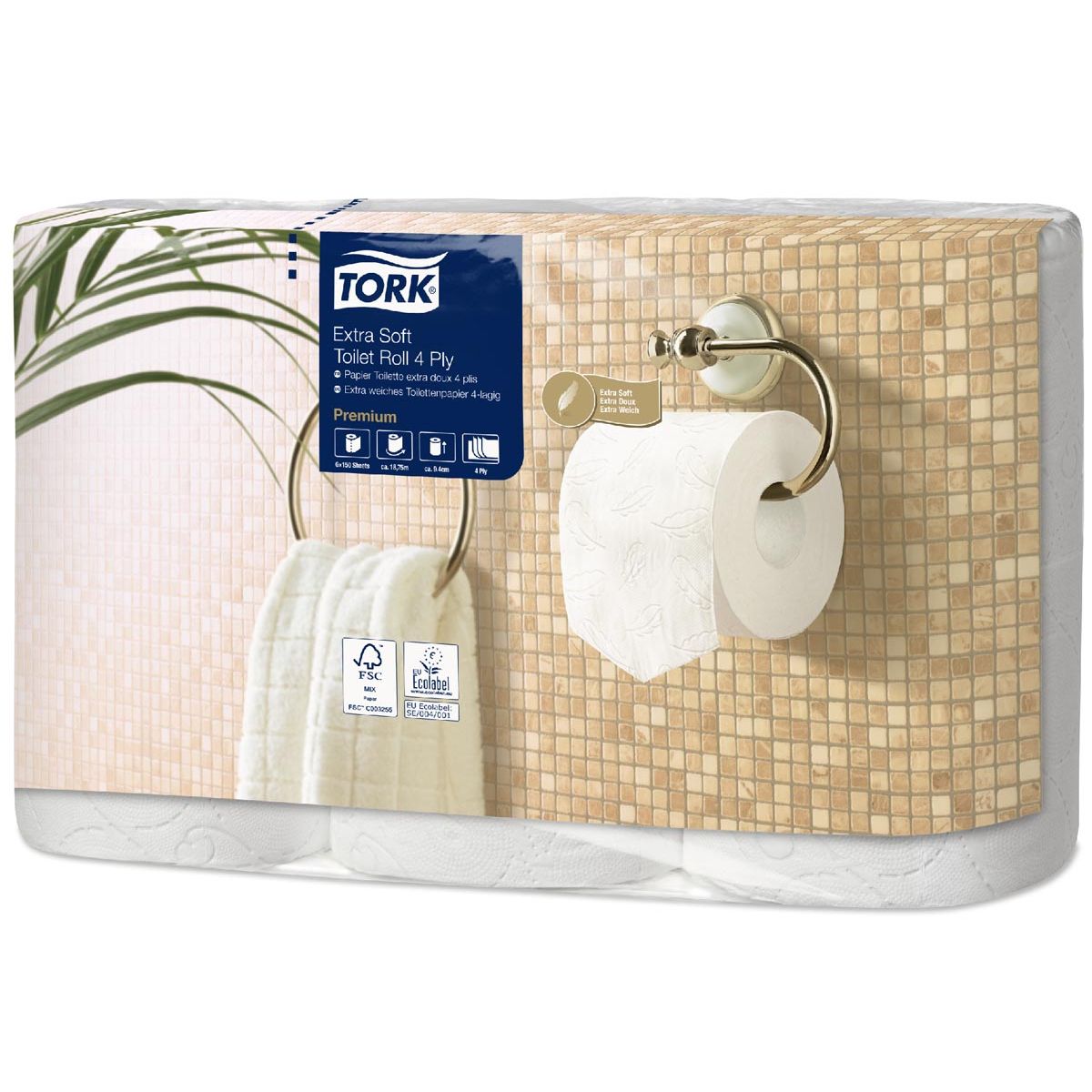 Tork - toiletpapier Extra Soft, 4-laags, systeem T4, pak van 6 rollen