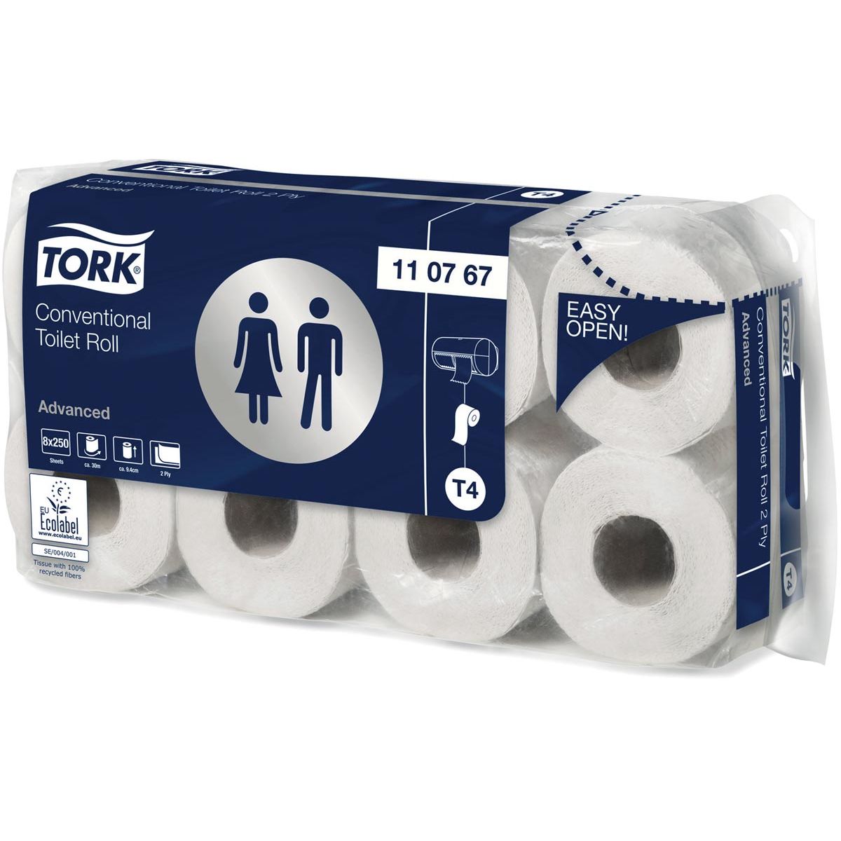 Tork - papier toilette Advanced, 2 épaisseurs, système T4, 250 feuilles, paquet de 8 rouleaux