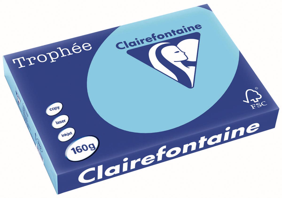 Clairefontaine - Trophée tel, colored paper, A3, 160 g, 250 sheets, bright blue