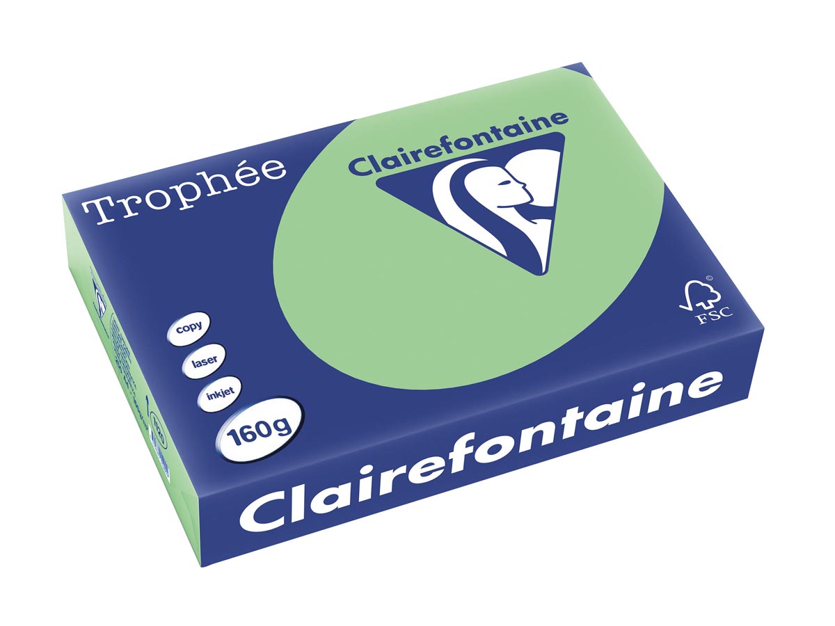 Clairefontaine - Trophée tel, papel de color, A4, 160 g, 250 hojas, verde natural