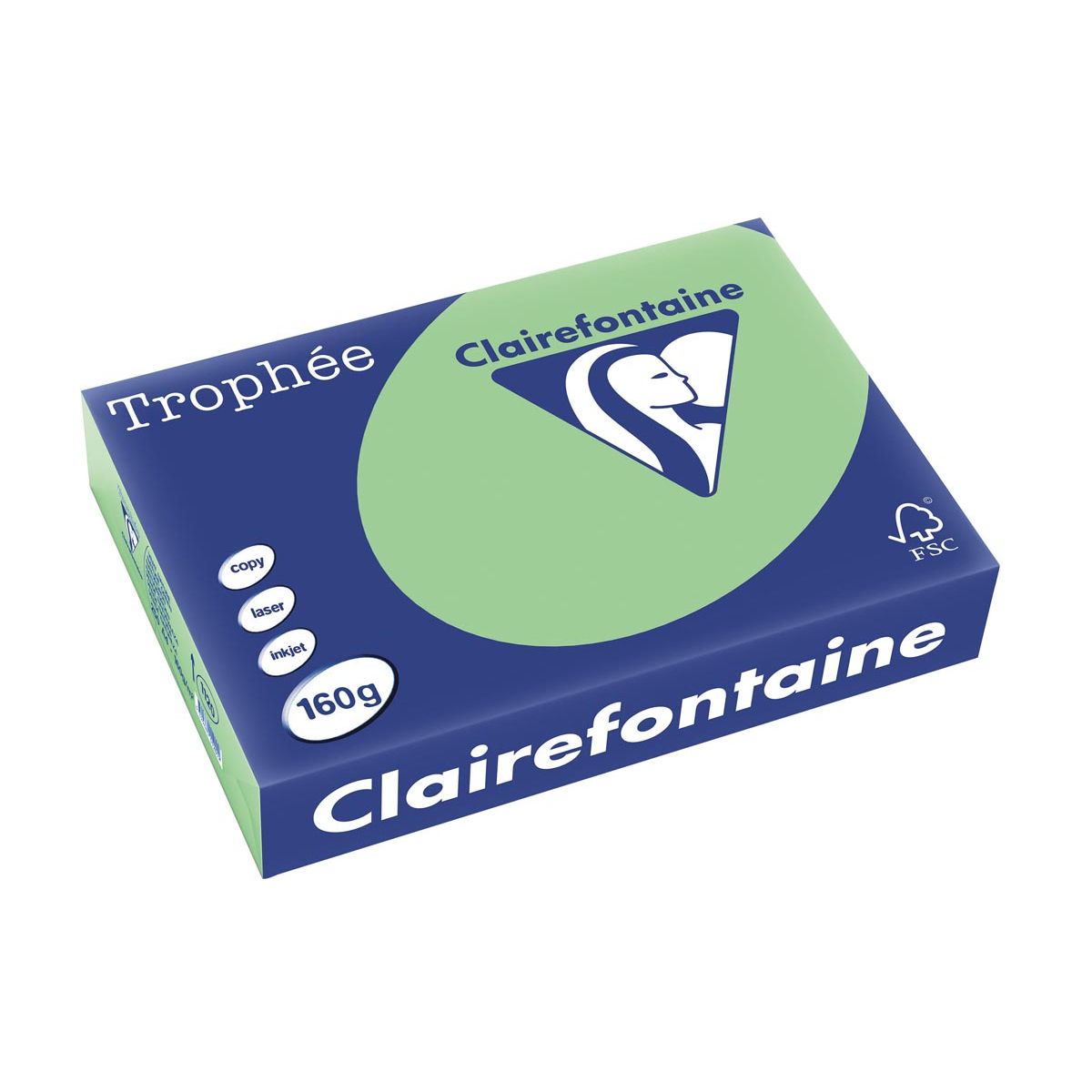Clairefontaine - Trophée tel, colored paper, A4, 160 g, 250 sheets, natural green