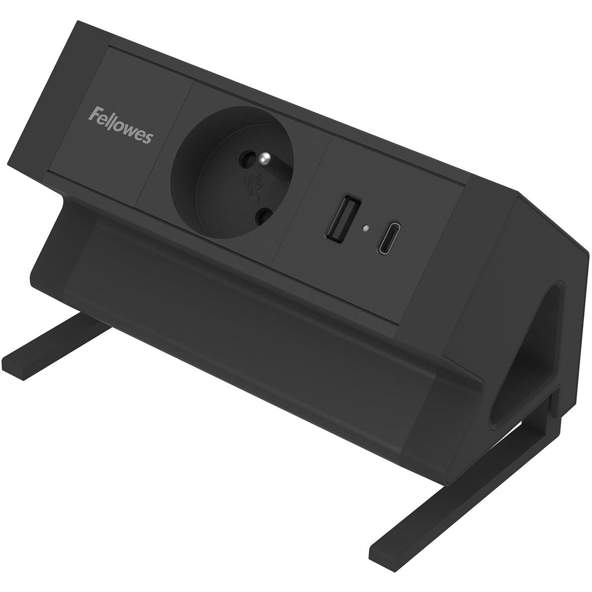 Fellowes - contactdoos Power Desk, 1 stopcontact + 1 x USB-A + 1 x USB-C, zwart, voor België