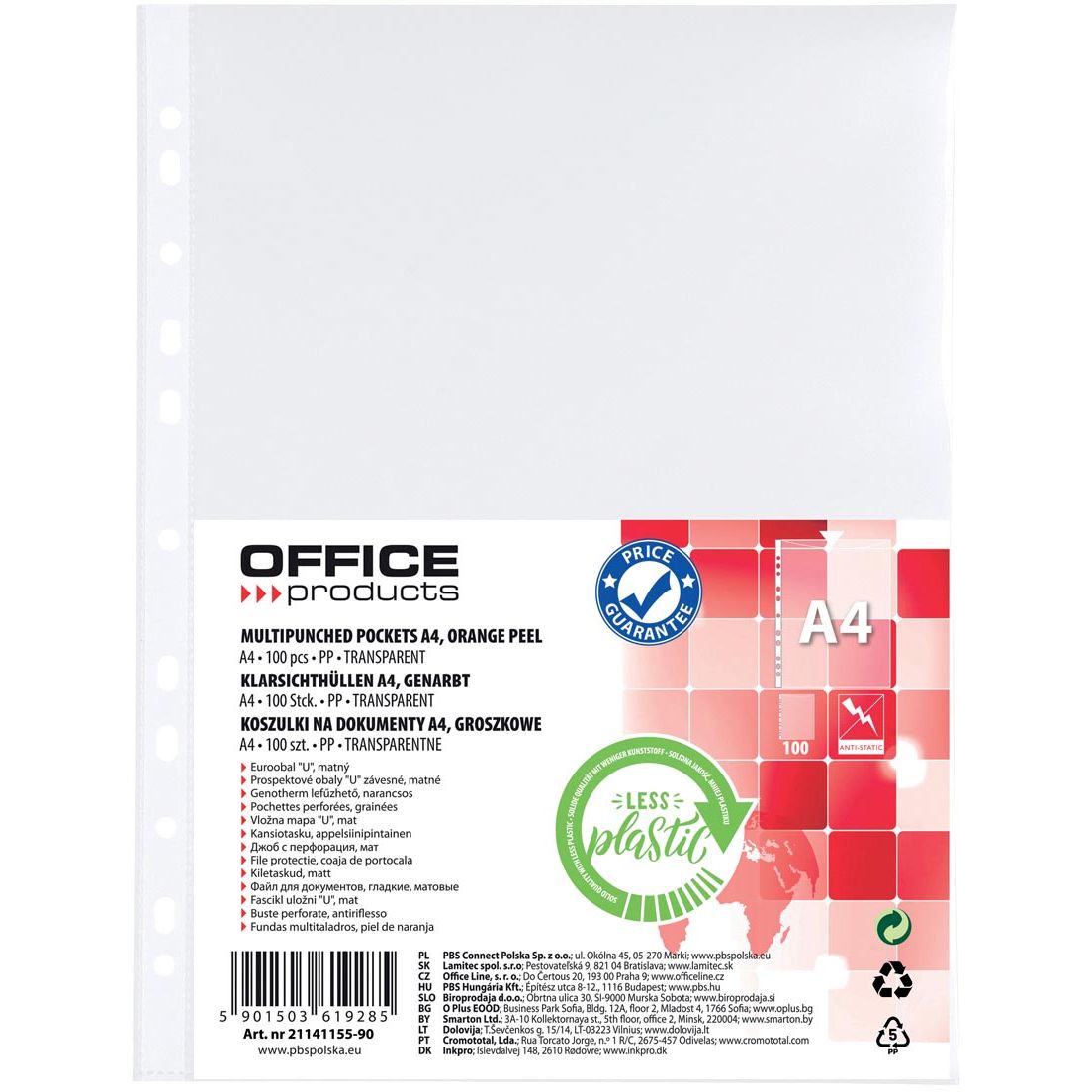 OFFICE products - perforated show bag, A4, 30 micron, grained, pack of 100 pieces