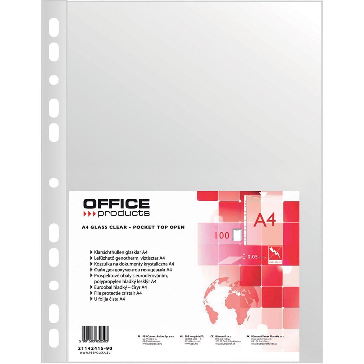 OFFICE products - geperforeerde showtas, A4, 50 micron, glashelder, pak van 100 stuks