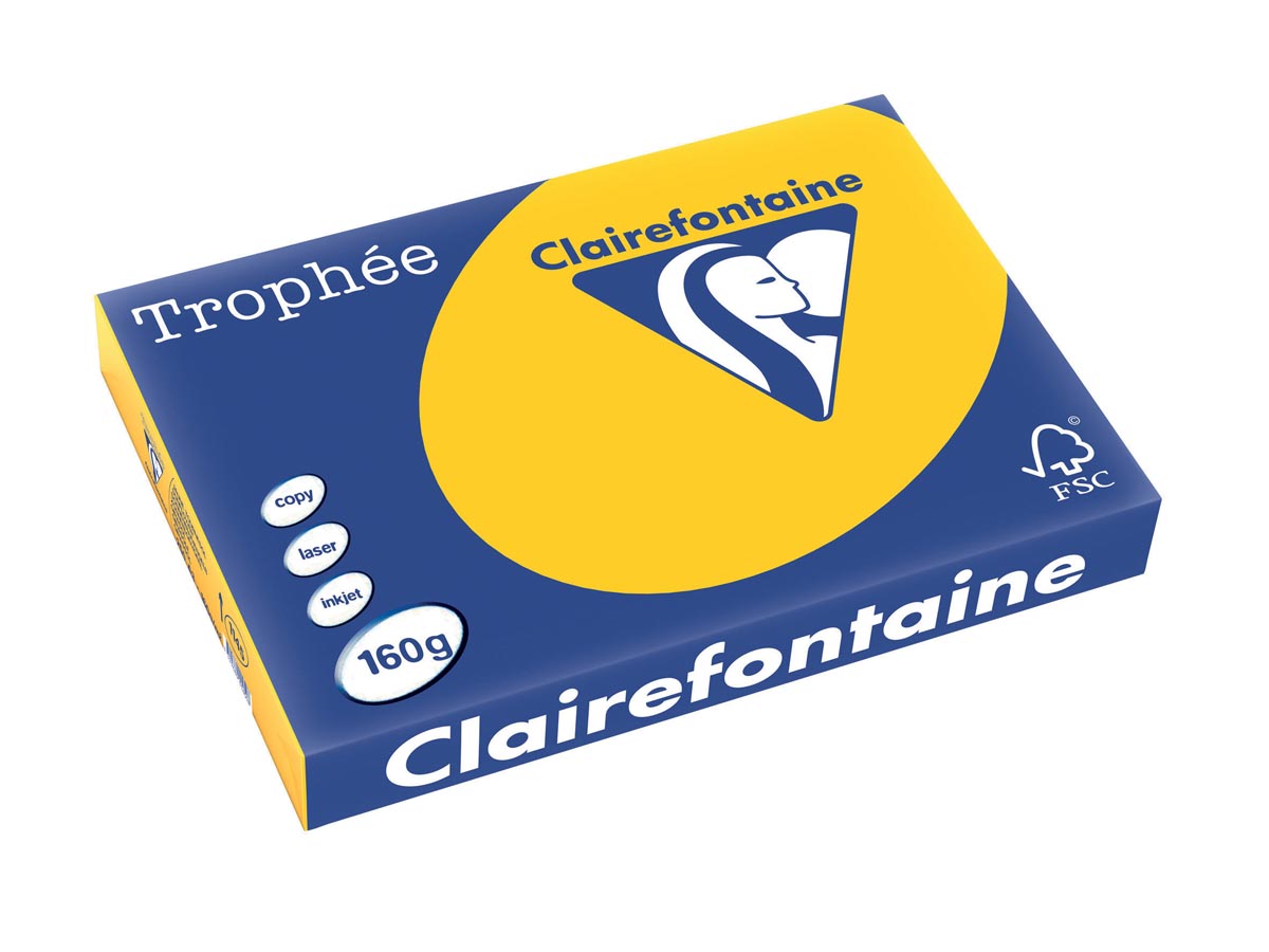 Clairefontaine - Trophée Intens, gekleurd papier, A3, 160 g, 250 vel, zonnebloemgeel