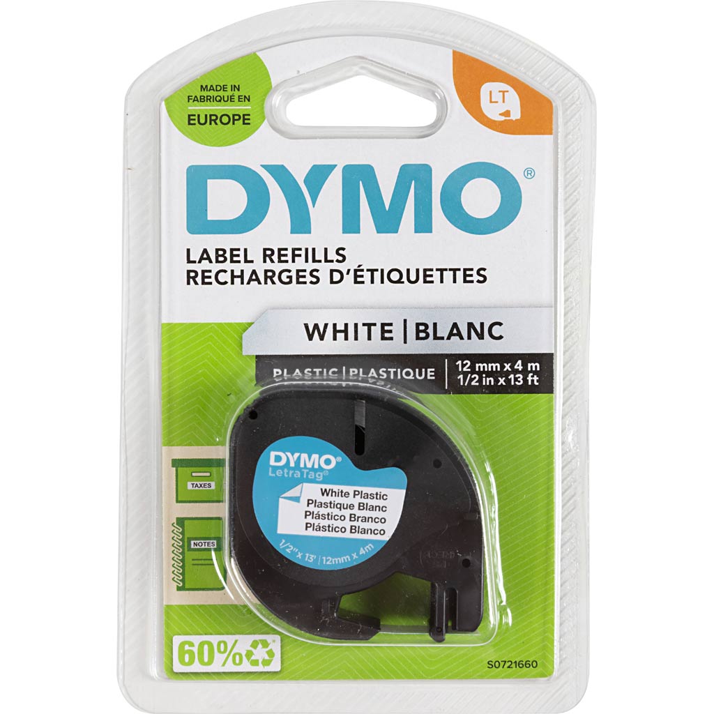Dymo - Labele LetraTag plastica 12mm nero su bianco