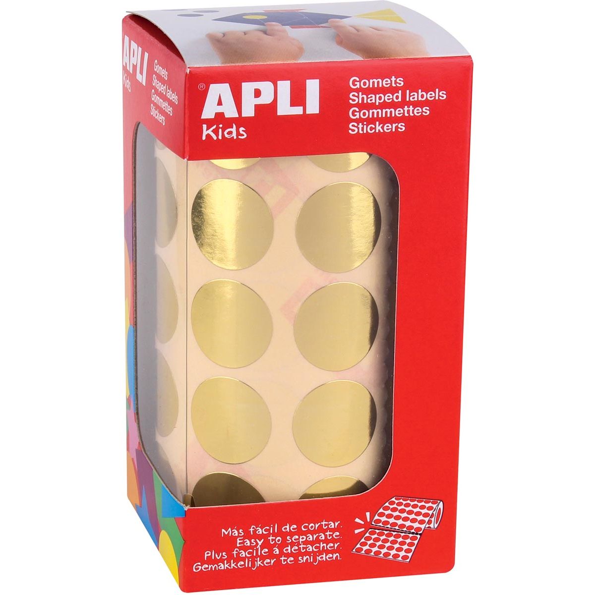Apli Kids - Adesivi per bambini su rotolo, diametro cerchio 20 mm, 1770 pezzi, oro metallizzato