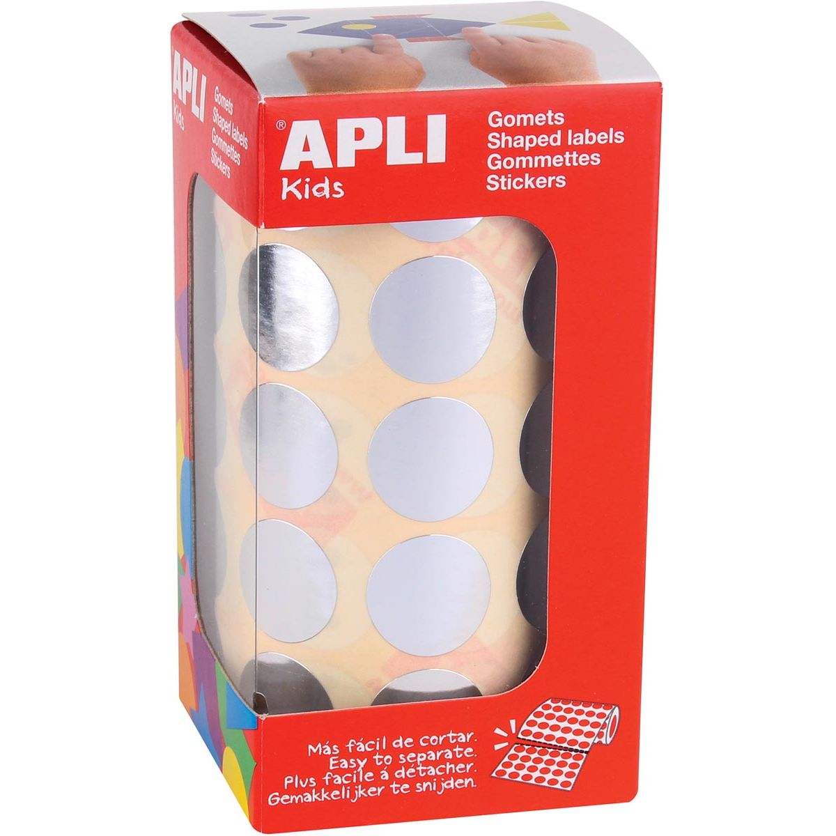 Apli Kids - Pegatinas infantiles en rollo, círculo diámetro 20 mm, 1770 piezas, plata metalizada