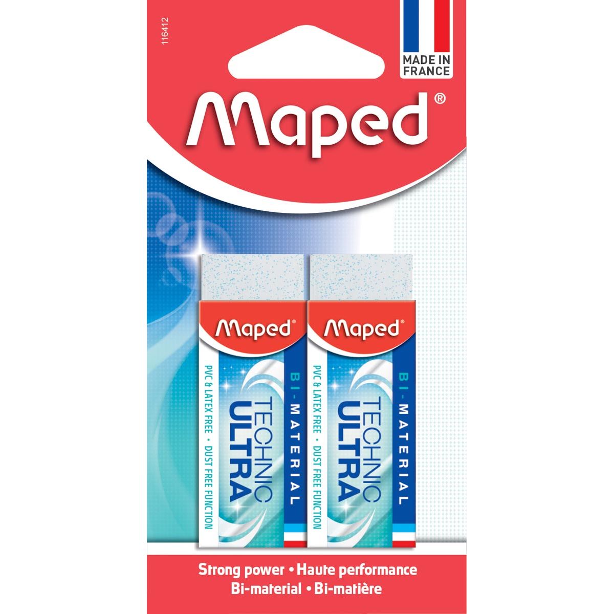 Maped - gum Technic Ultra Classic, wit, blister van 2 stuks