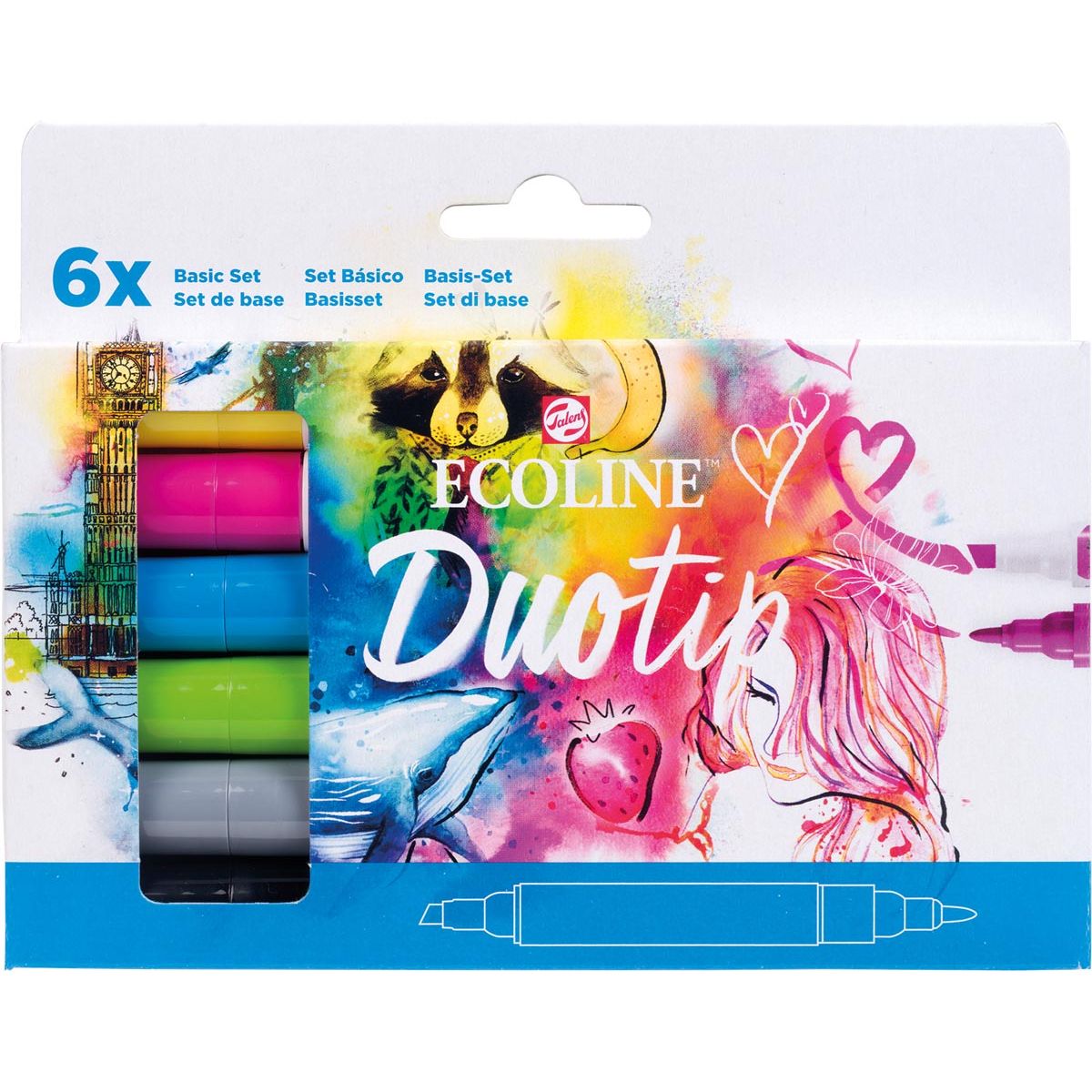 Talens - Ecoline Duotip Brush pen, etui van 6 stuks, basis