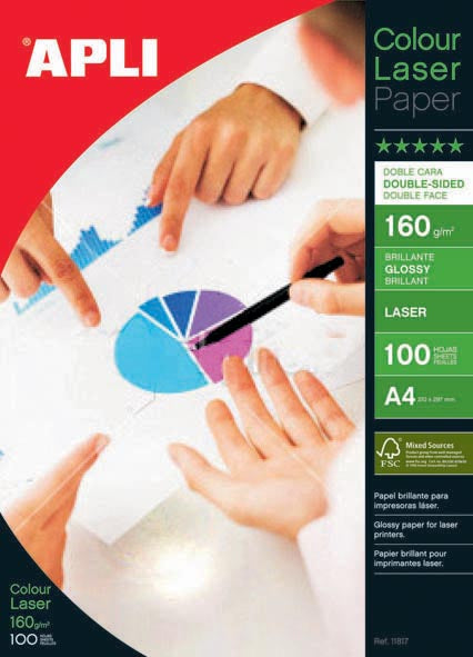 Apli - carta fotografica Color Laser ft A4, 160 g, confezione da 100 fogli