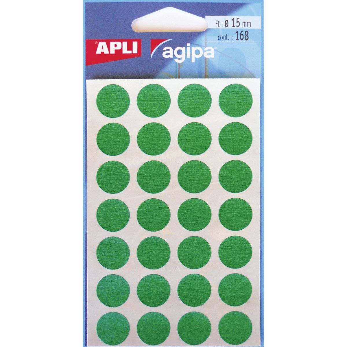 Agipa - étiquettes rondes en étui, diamètre 15 mm, vertes, 168 pièces, 28 par feuille