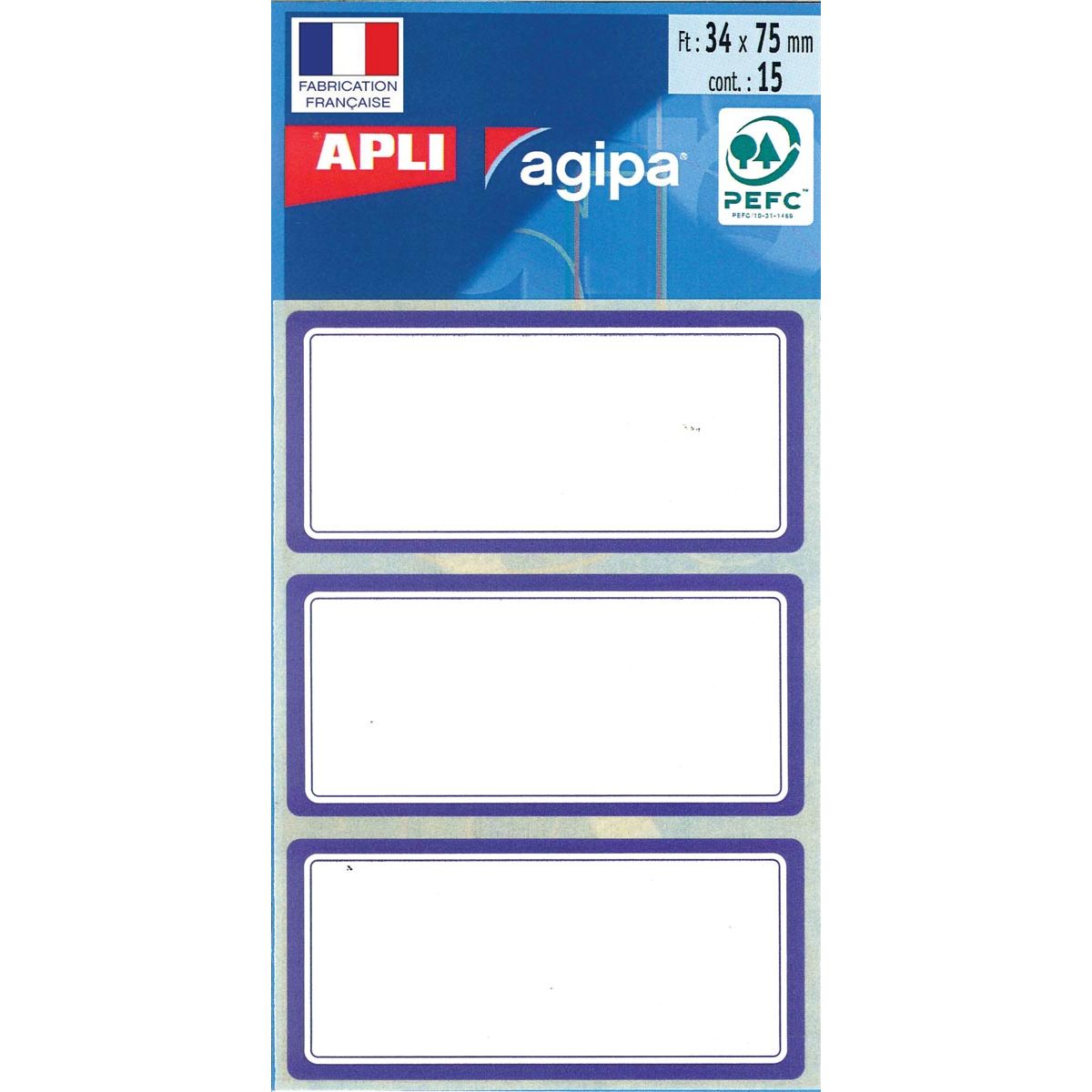 Agipa - schooletiketten ft 75 x 34 mm (b x h), 24 etiketten per etui, blauwe rand