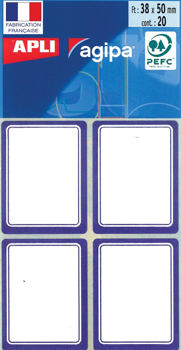 Agipa - school labels ft 38 x 50 mm (w x h), 32 labels per case, blue edge