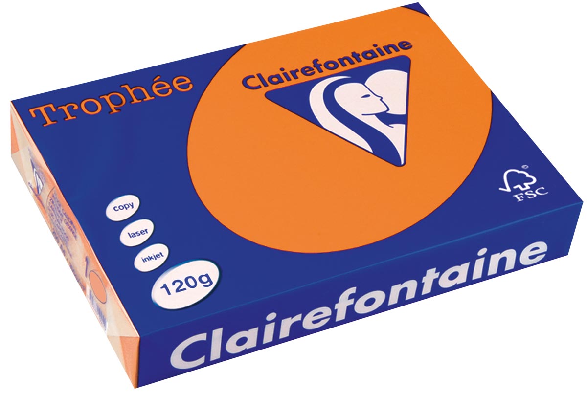Clairefontaine - Trophée tel, farbiges Papier, A4, 120 g, 250 Blatt, orange