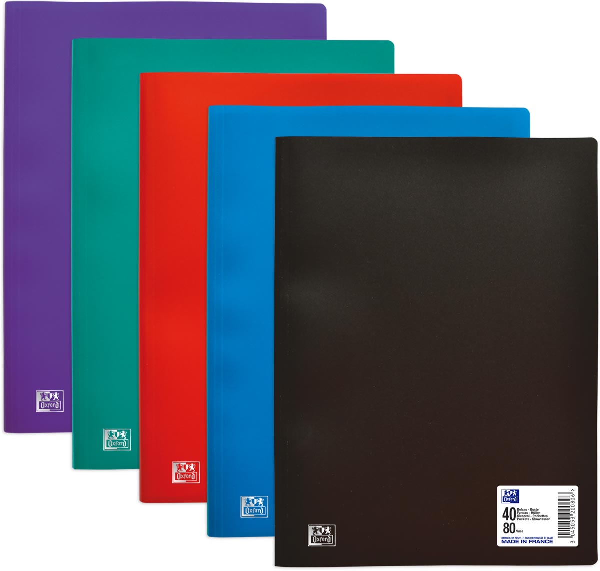 Oxford - Initial lbum, ft A4, uit stevige PP, 40 tassen, geassorteerde kleuren